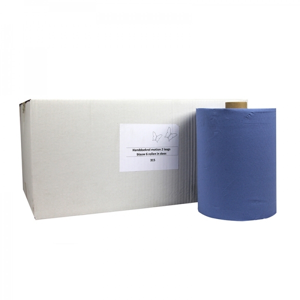 Handdoekrol blauw, 2 laags handdoekrol, 6 rollen à 21 cm x 150 meter