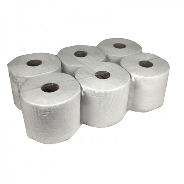 Handdoekrol recycled tissue 1 laags cellulose wit, 6 rollen x 300 m op rol