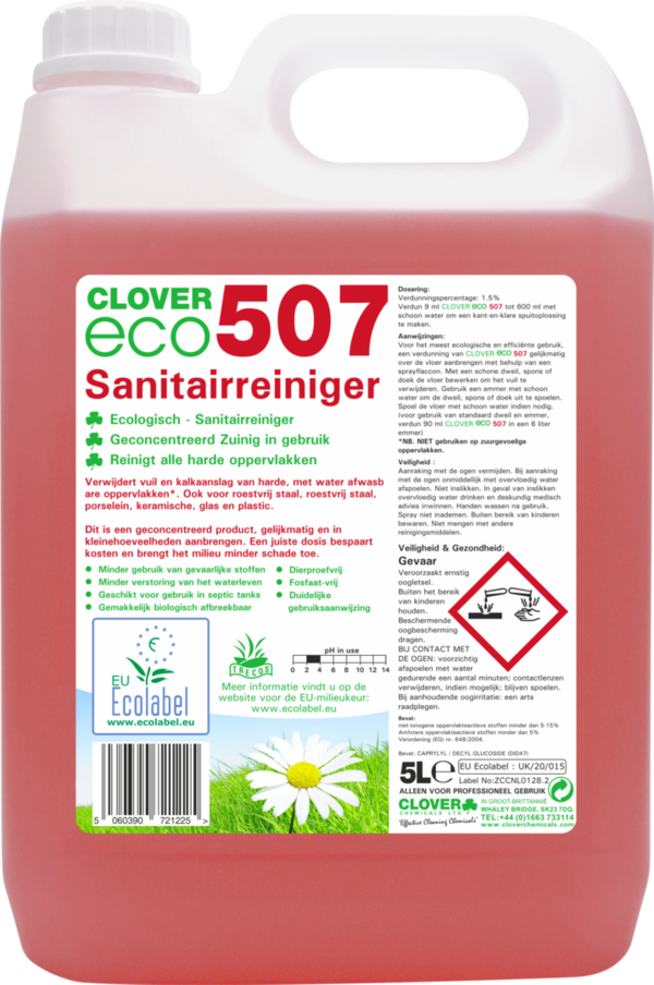 Clover ECO507, geconcentreerde mild zure sanitairreiniger 5 liter