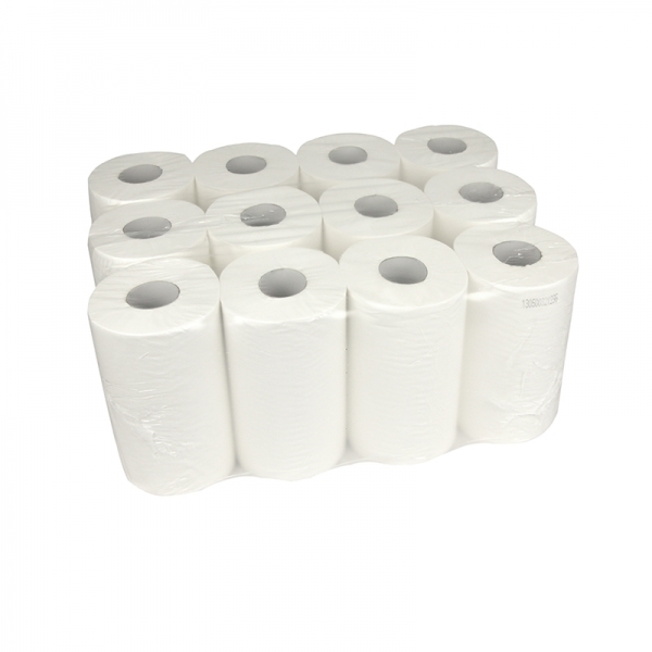 Handdoekrollen Mini met koker, 1 laags, 100% cellulose, wit, 19 cm, 12 rollen x 120 meter